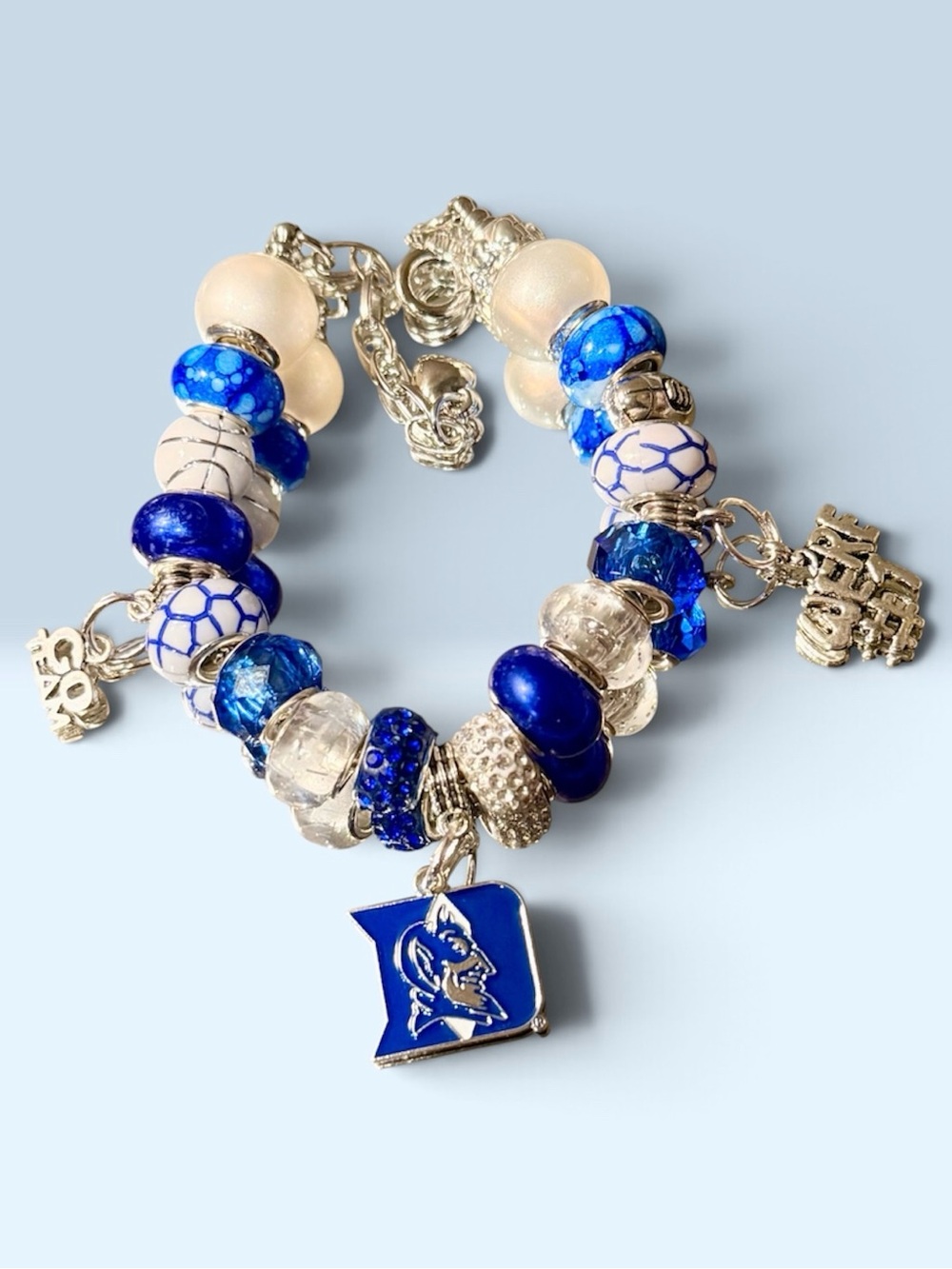 Duke blue devils blue and white beaded Charm Bracelet